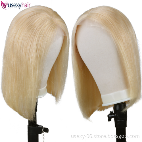 Wholesale 613 Blonde Bob Mink Glueless Transparent HD Brazilian Virgin Hair Lace Frontal Human Hair Wigs For Black Women